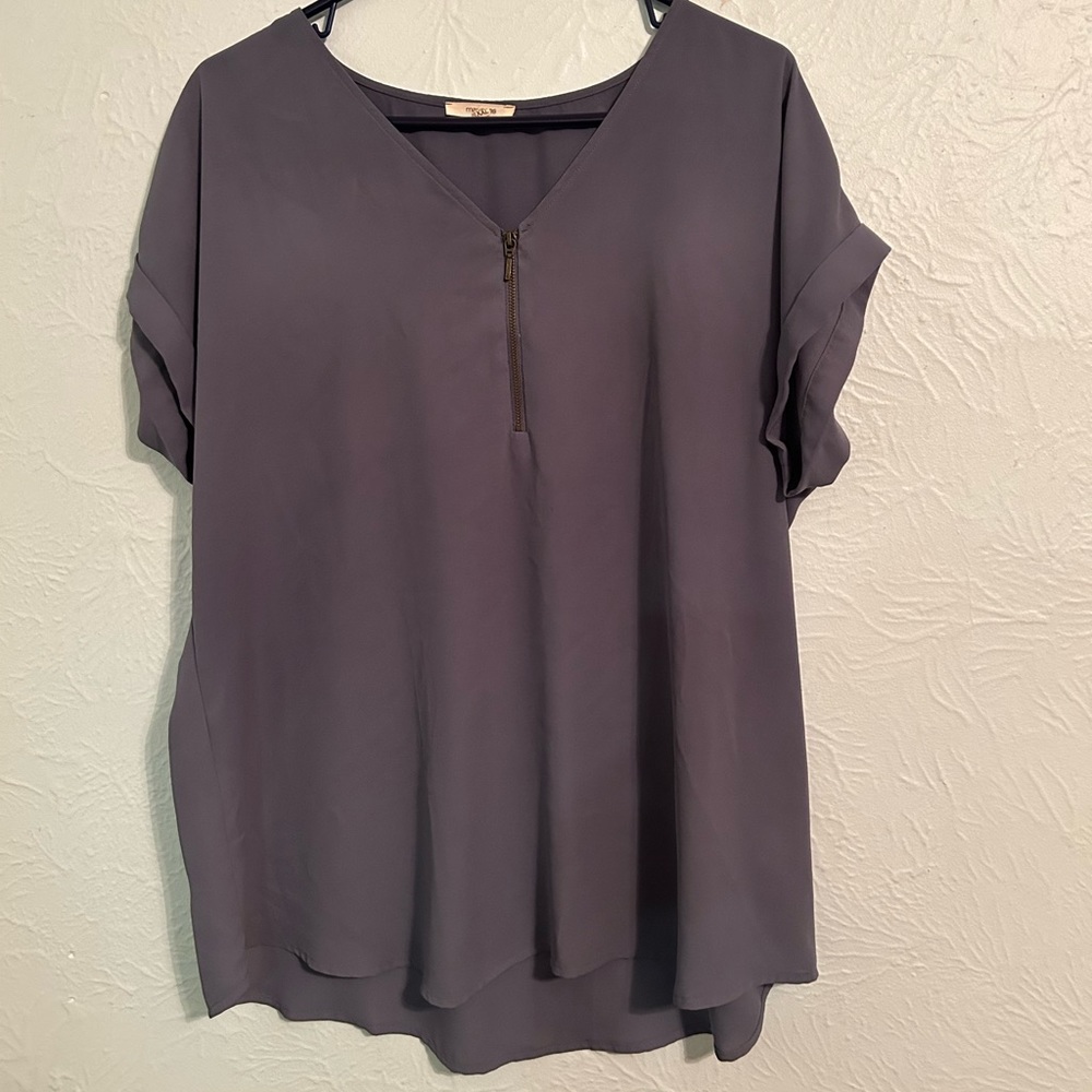 Maurice’s Blue Grey Zip Detail Chiffon Blouse Top